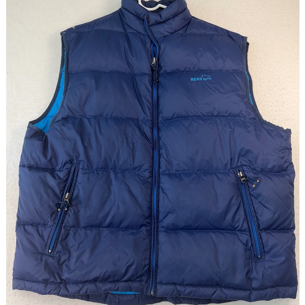 Aeropostale Mens Navy Blue Down Feather Fill Puffer Vest Large Full Zip Pockets